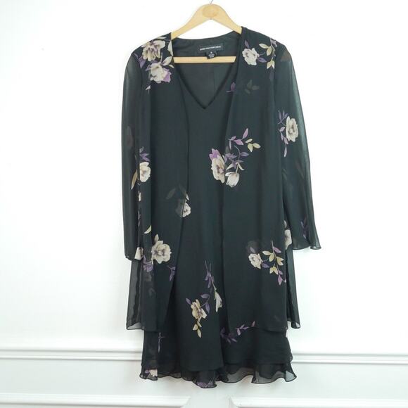 Jones New York Dresses & Skirts - Vintage Y2K Whimsigoth Dress Silk Chiffon Sheer Dark Floral Goth Fairy Grunge 10
